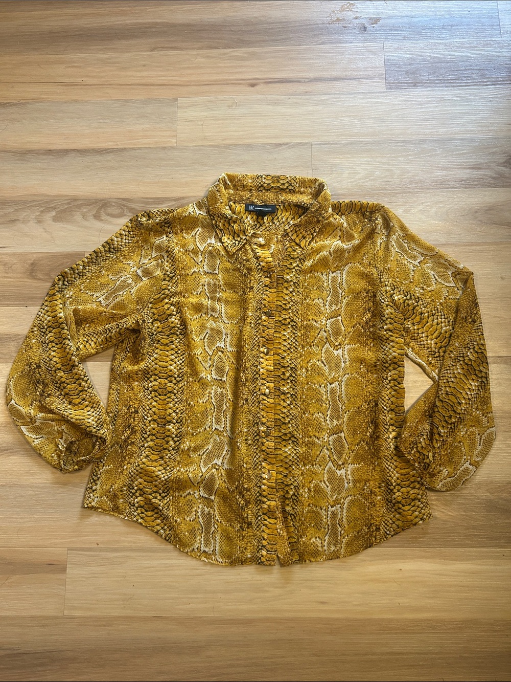 INC International Concepts Yellow Snake Print Button-Up Blouse